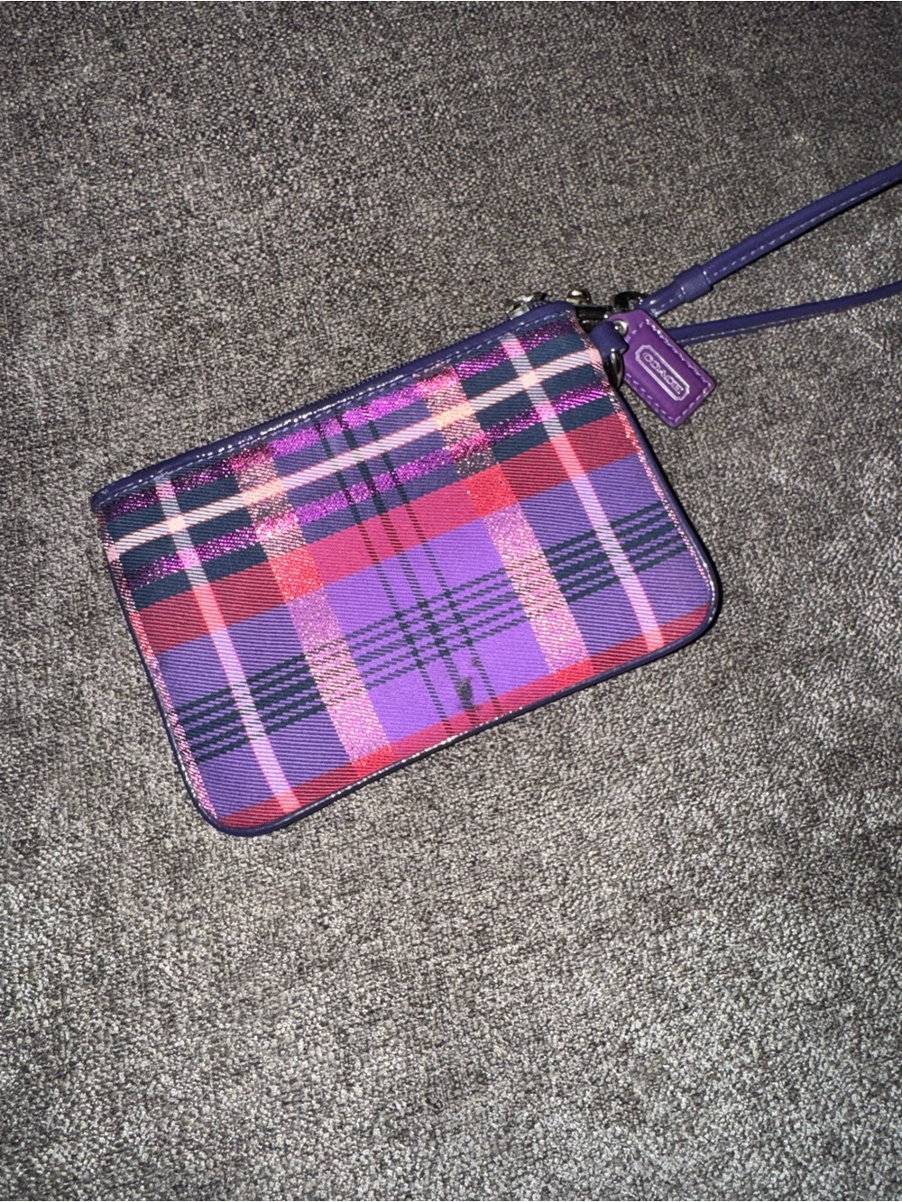 Coach Purple Plaid Wristlet with Silver Logo Plate - Picture 4 of 4